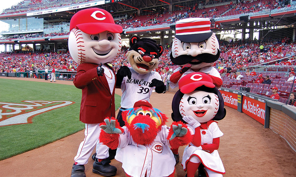 Cincinnati Reds and UC Bearcat Mascot